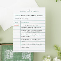 Vintage Library Book Check Out Card Wedding Menu
