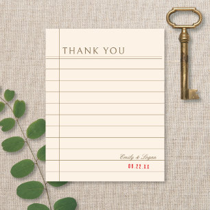 Vintage Library Book Checkout Neutral Wedding Thank You Card