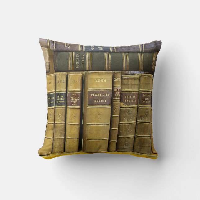 Vintage Library Book Collection Photography Throw Pillow (Front)