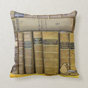 Vintage Library Book Collection Photography Throw Pillow