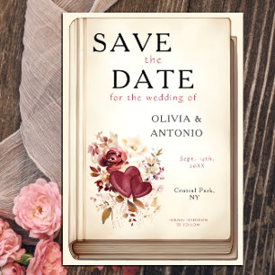 Vintage Library Book Cover Elegant Romantic Save The Date