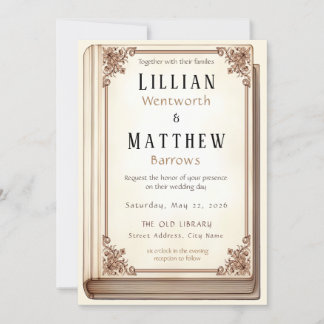 Vintage Library Book Cover Wedding Invitation