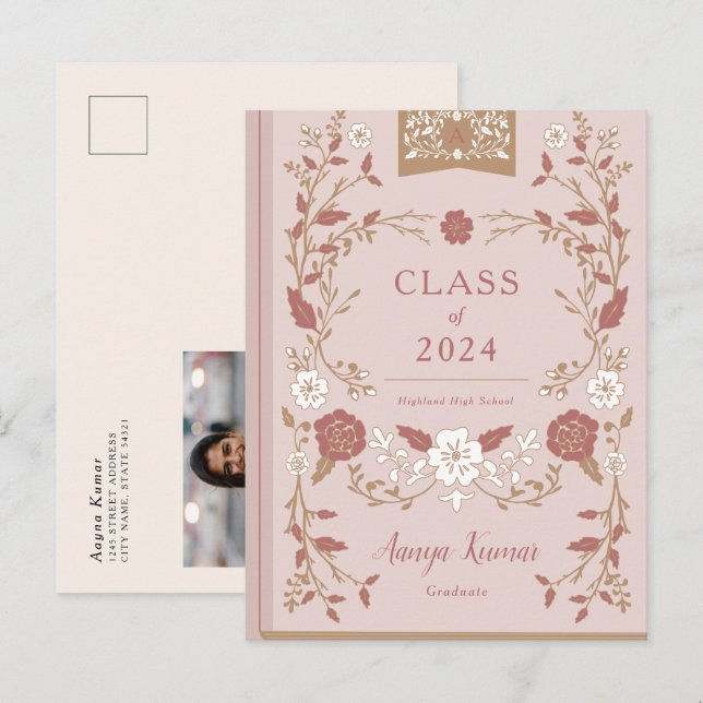 Vintage Library Book Graduation Photo Announcement (Front/Back)