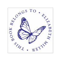 Vintage Library Book Stamp Butterfly Name Logo