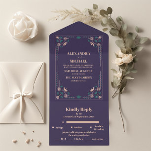 Vintage Library Book Wedding All In One Invitation