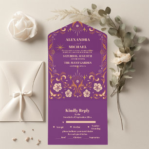 Vintage Library Book Wedding All In One Invitation