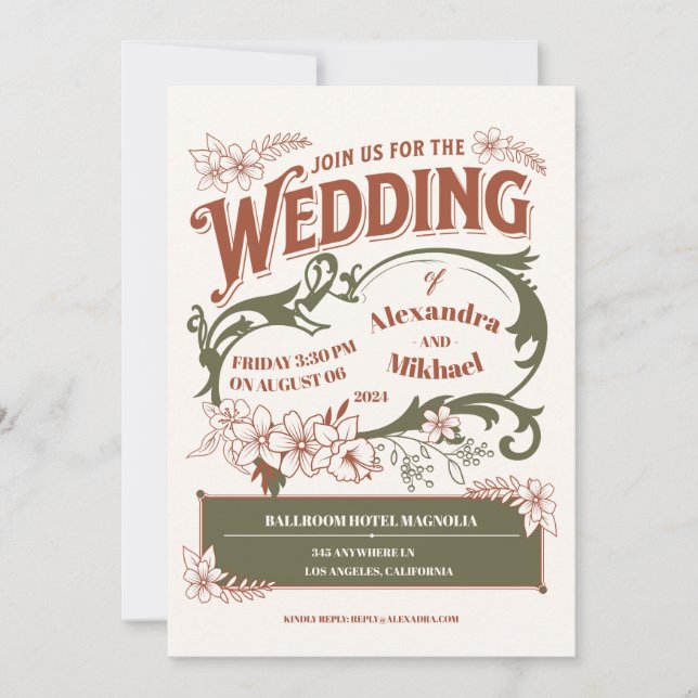 Vintage Library Book Wedding Invitation (Front)