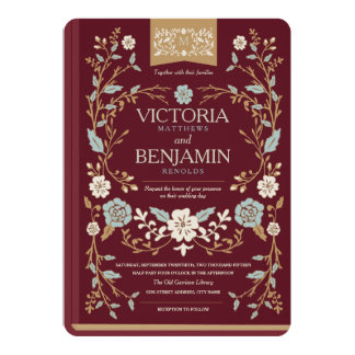 Book Themed Wedding Invitations Announcements Zazzle Vintage Library Book Wedding Invite