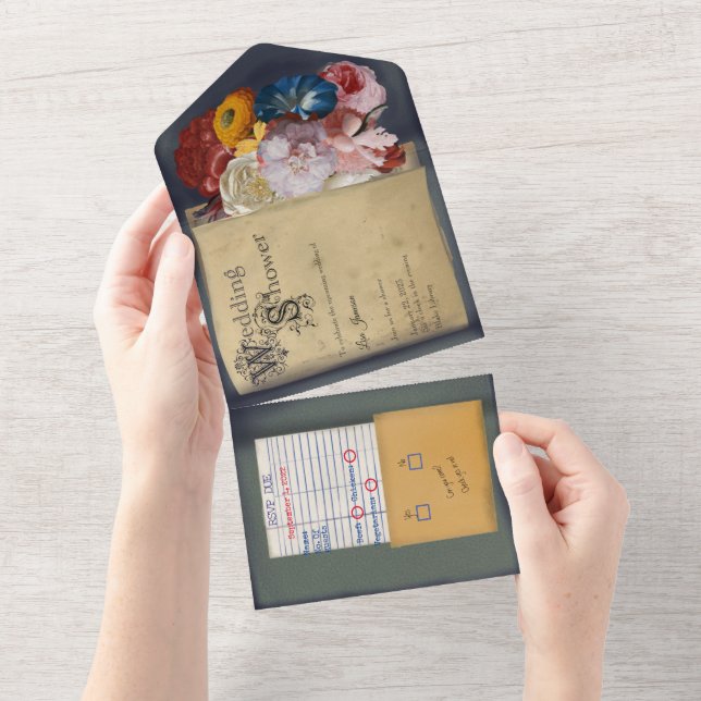 Vintage Library Book Wedding Shower Invite  (Tearaway)