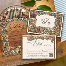 Vintage Library Books Stained Glass Wedding QR