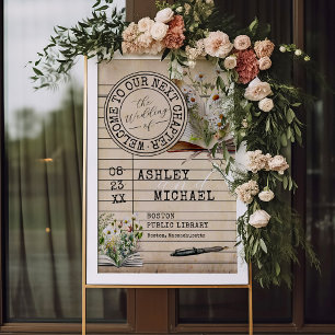Vintage Library Card Books Wedding 24x36 Welcome Poster