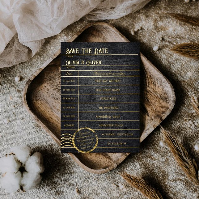 Vintage library card books wedding save the date (Creator Uploaded)