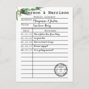 Vintage Library Card Botanicals Save The Date