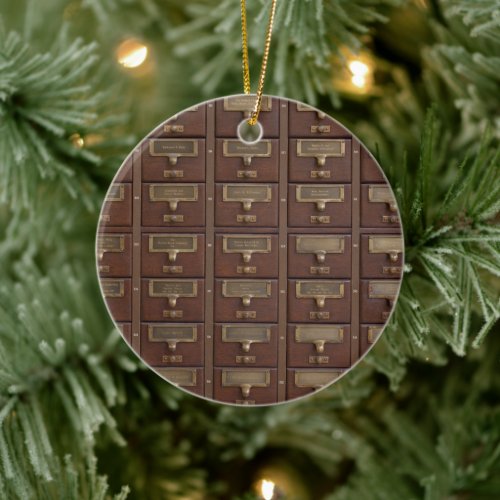 Vintage Library Card Catalog Drawers Ceramic Ornament