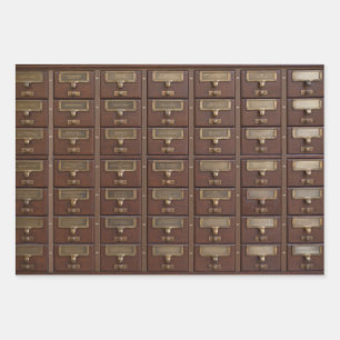 Vintage Library Card Catalog Drawers Wrapping Pape Paper Sheets