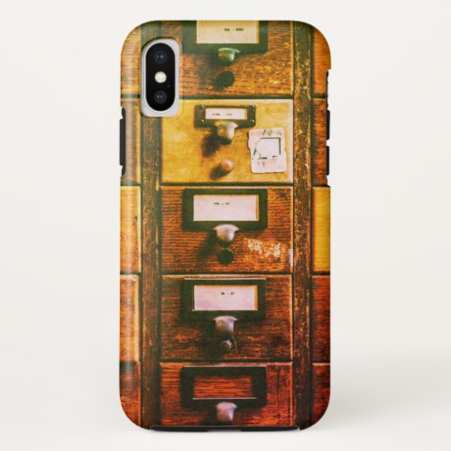 Vintage library card catalog wood cabinet brown  iPhone XS case