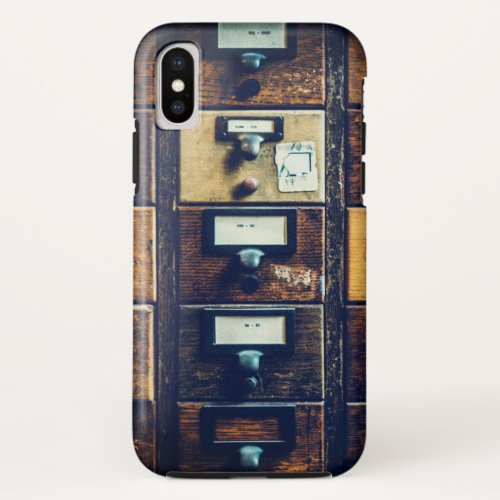 Vintage library card catalog wood cabinet drawer iPhone XS case