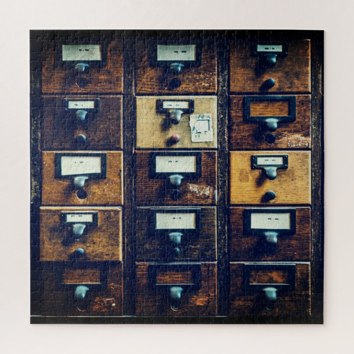Vintage Library Card Catalog Wood Cabinet Jigsaw Puzzle Zazzle Com