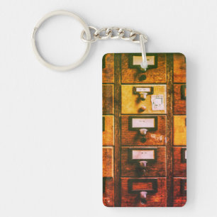 Vintage library card catalog wood cabinet keychain