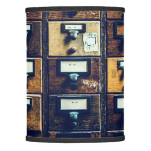 Vintage library card catalog wood cabinet lamp shade