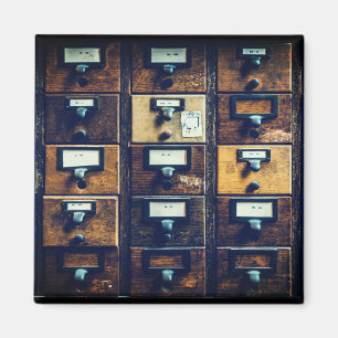 Vintage library card catalog wood cabinet magnet
