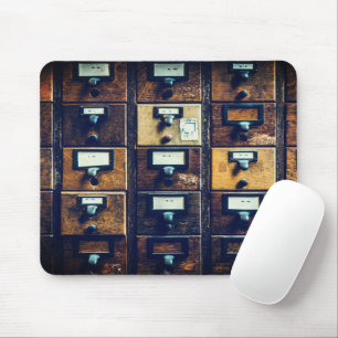 Vintage library card catalog wood cabinet mouse pad