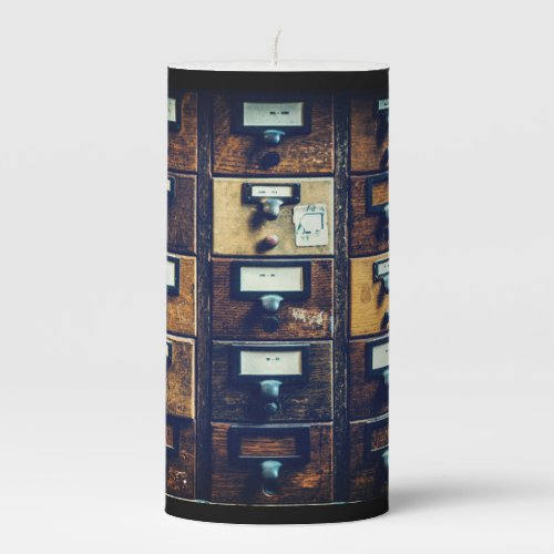 Vintage library card catalog wood cabinet pillar candle