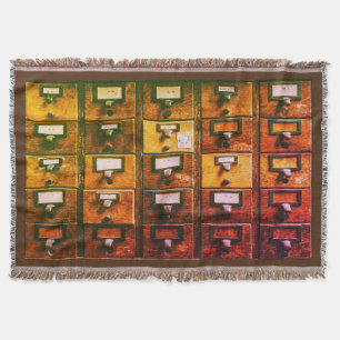Vintage library card catalog wood cabinet throw blanket