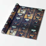 Vintage library card catalog wood cabinet wrapping paper
