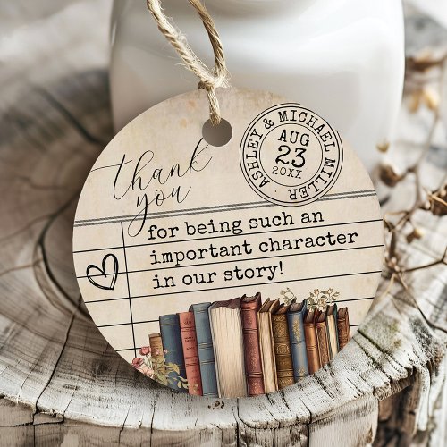 Vintage Library Card Floral Book Wedding Thank You Favor Tags
