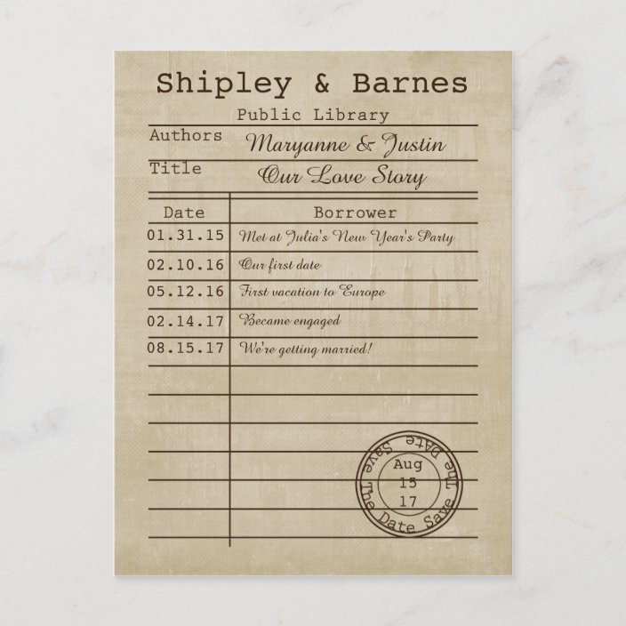 Vintage Library Card Save The Date Zazzle Com