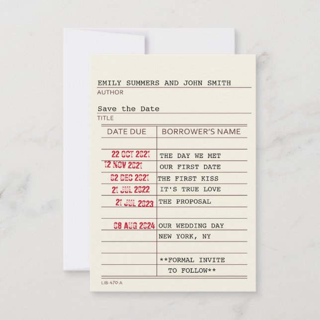Vintage Library Card Save the Date (Front)