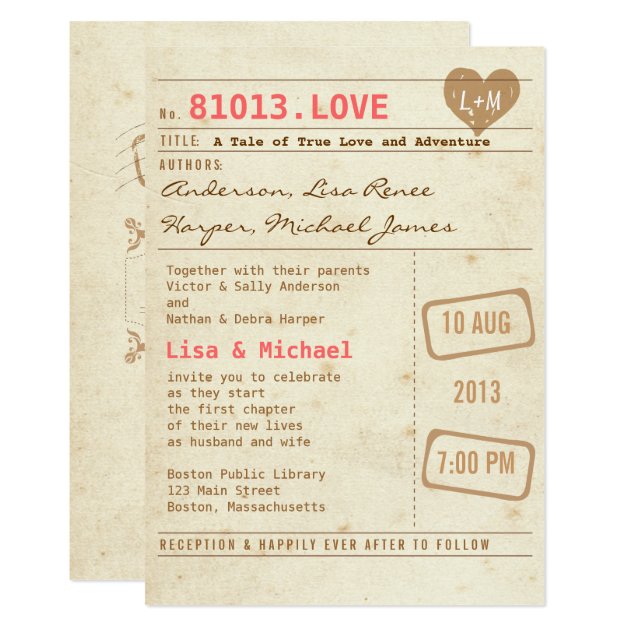 Vintage Library Card Wedding Invitation
