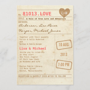 Vintage Library Card Wedding Invitation