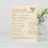 Vintage Library Card Wedding Invitation (Standing Front)