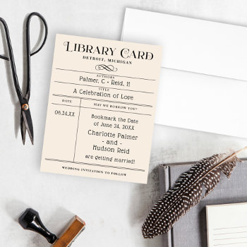 Vintage Library Card Wedding Save The Date by Plush_Paper at Zazzle