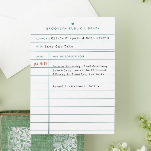 Vintage Library Card Wedding Save the Date