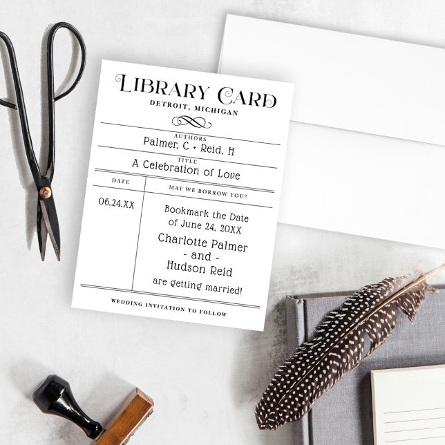 Vintage Library Card Wedding Save the Date (Creator Uploaded)