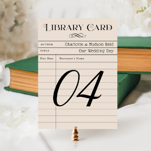 Vintage Library Card Wedding Table Number Card