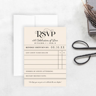Vintage Library Checkout Wedding RSVP Card