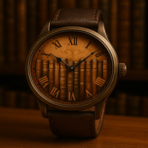 Vintage Library Clock Face with Roman Numerals Watch