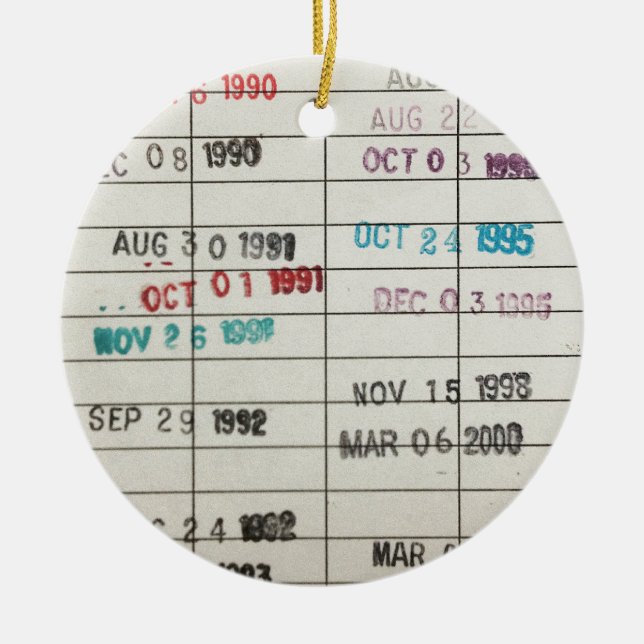 Vintage Library Due Date Cards Ceramic Ornament (Front)