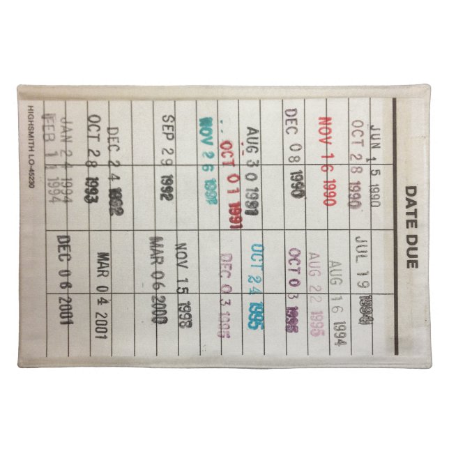 Vintage Library Due Date Cards Cloth Placemat (Front)