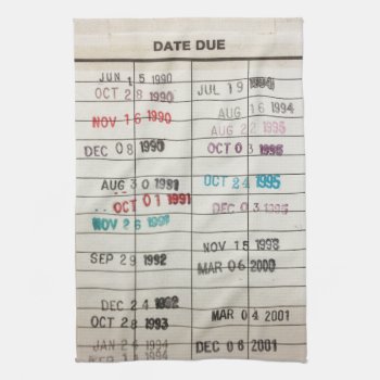 Vintage Library Due Date Cards Kitchen Towel by boristudio at Zazzle