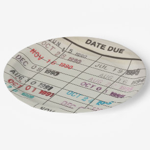 Vintage Library Due Date Cards Paper Plates