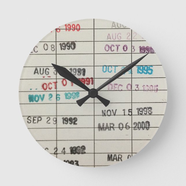Vintage Library Due Date Cards Round Clock (Front)