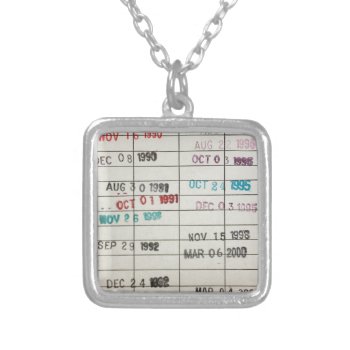 Vintage Library Due Date Cards Silver Plated Necklace by boristudio at Zazzle