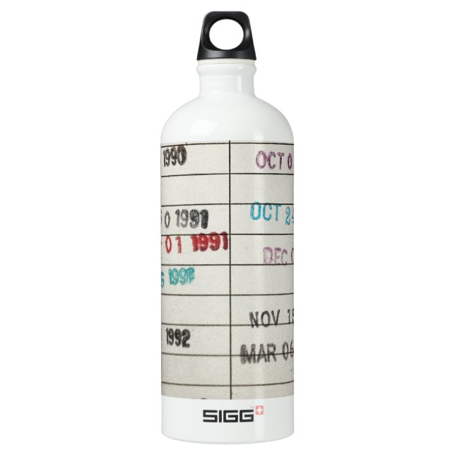 Vintage Library Due Date Cards Water Bottle (Front)