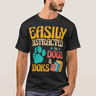 Vintage Library Easily Distracted By Books And Dog T-Shirt