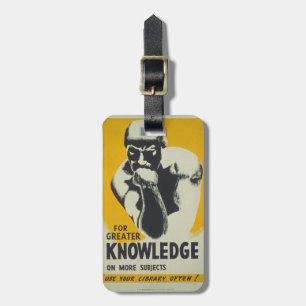 Vintage Library Poster Knowledge Thinker Retro WPA Luggage Tag